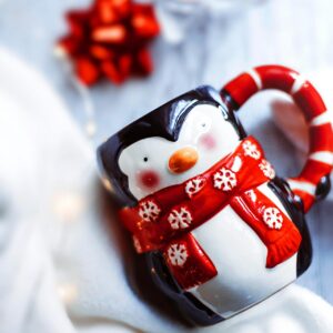Taza Decorada Pingüino Navideño