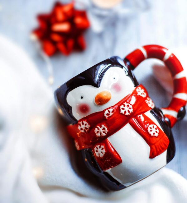 Taza Decorada Pingüino Navideño